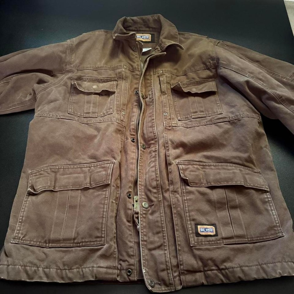 Big Smith brown canvas workwear jacket with a fleece lining carhart style jacket